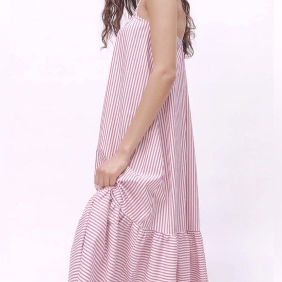 Zara red + white thin stripe poplin maxi dress cotton size XS - Picture 2 of 10